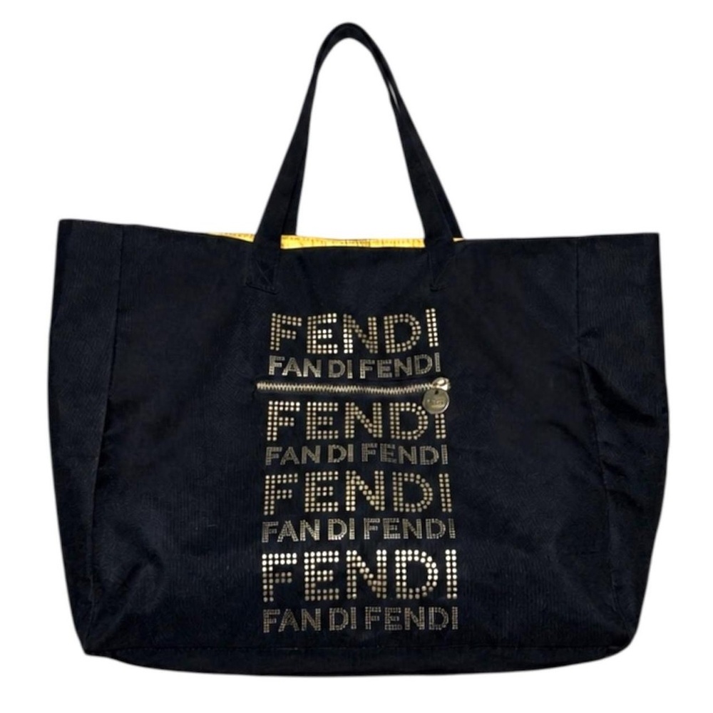 Fendi Fan Di Fendi Black/Gold Logo Canvas Tote Shopper Bag